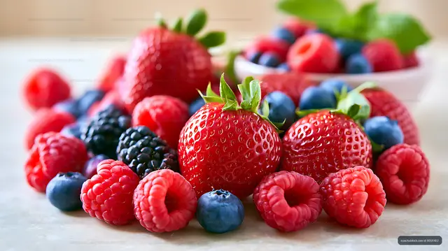 Fresh mixed berries arranged in a colorful close-up