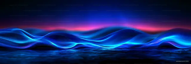 Neon blue light waves with pink highlights