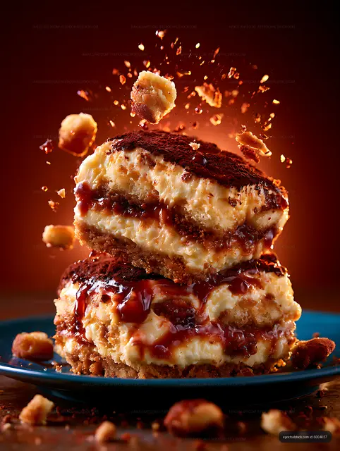 Dramatic layered dessert with cream, crumbs, and fruit sauce
