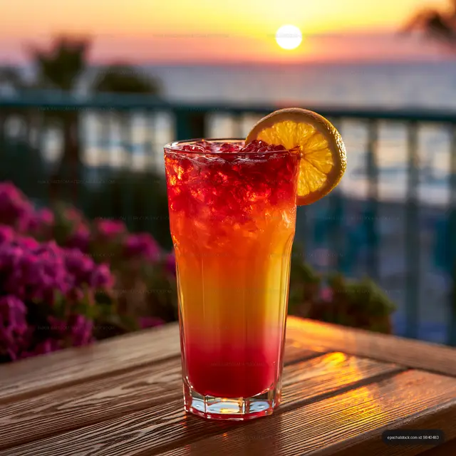 Iced red and orange citrus drink in sunset light