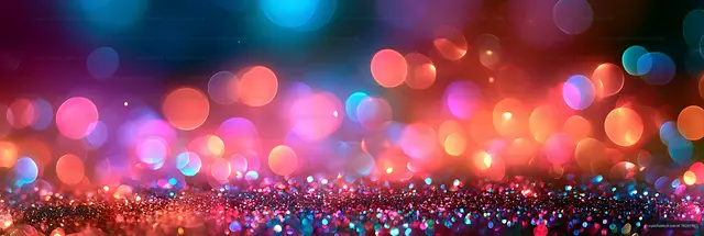 Abstract colorful glowing bokeh with glittering light particles