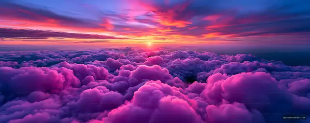 Pink and purple clouds beneath a vivid sunset