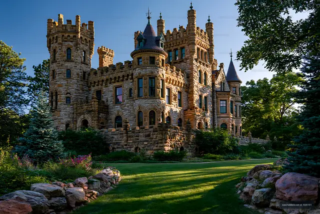 Castle architecture in a landscaped garden