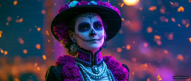 Vivid Portrait of a Person with Calavera Face Paint