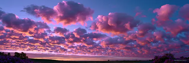 Dramatic sunset clouds over a quiet rural landscape