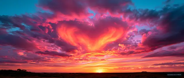 Dramatic multicolored sunset over open fields