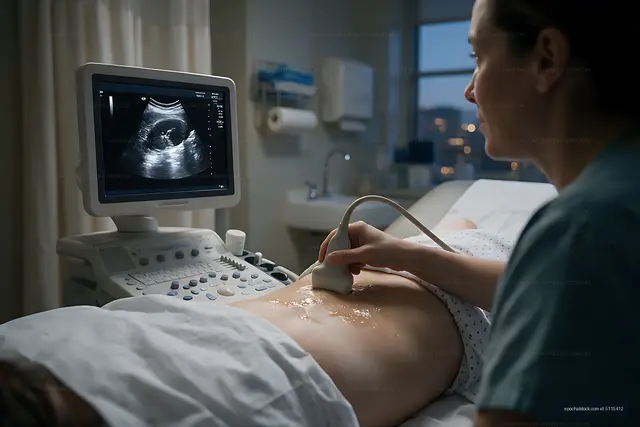 Ultrasound scan performed by a medical sonographer