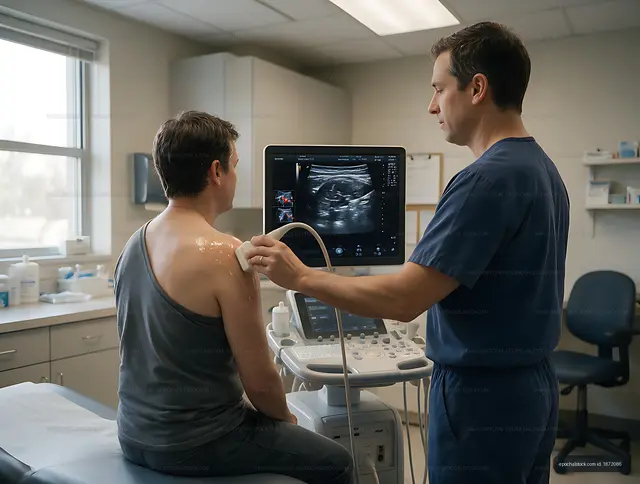 Ultrasound scan performed in a medical examination room