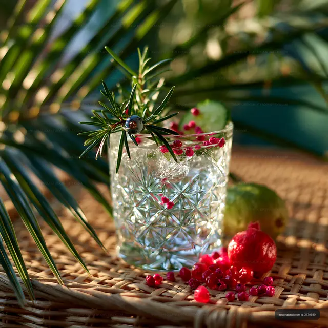 Sunlit festive still life with crystal glass and berries