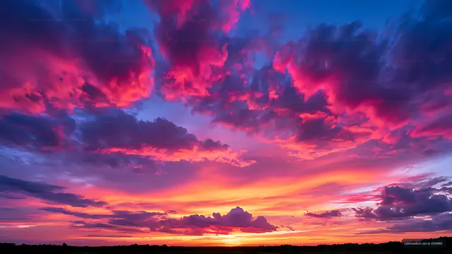 Vivid pink and purple clouds at sunset