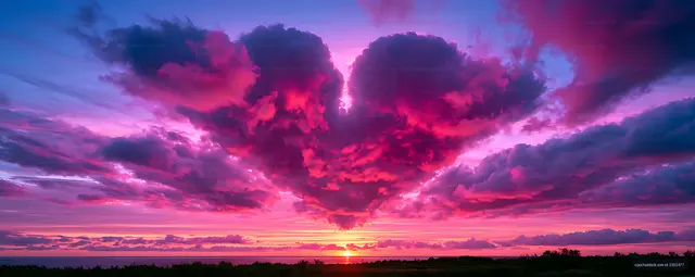 Colorful sunset seascape with towering magenta clouds