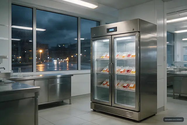Clinical blood bank refrigerator with stored blood bags