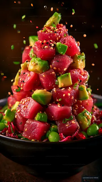 Dragon fruit and avocado salad topped with seeds