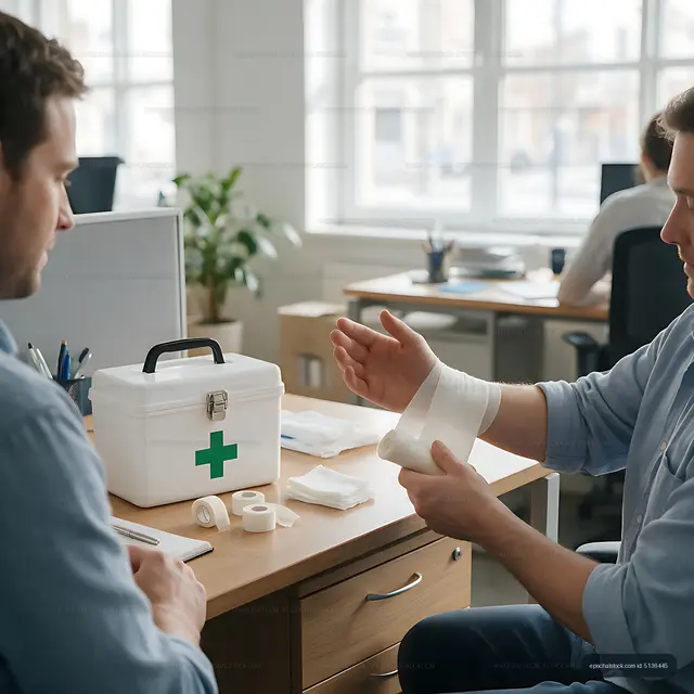 Workplace first aid for a bandaged wrist