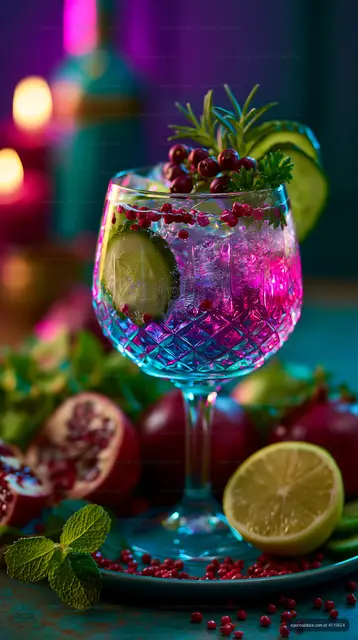 Cranberry lime beverage in a decorative glass