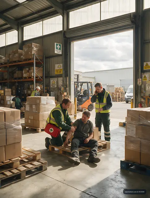 Workplace first aid response in an industrial warehouse