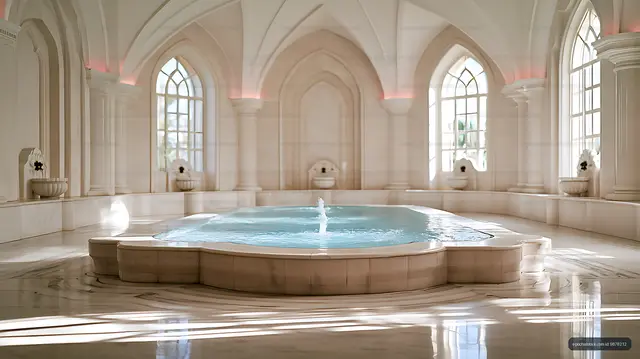 Indoor pool fountain in a bright classical room