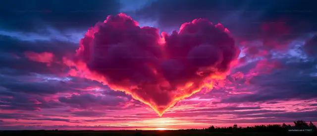 Surreal heart-shaped cloud at sunset