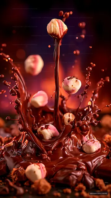 Dramatic dessert splash with chocolate and marshmallows