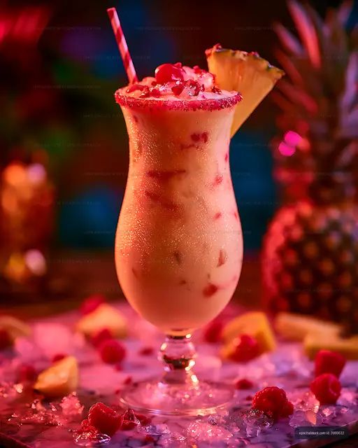 Tropical berry cocktail in colorful atmospheric light