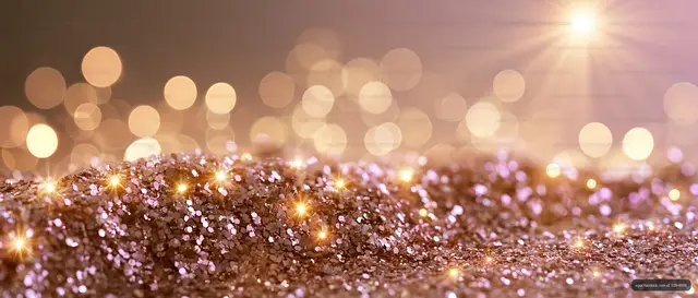 Rose gold glitter surface with glowing bokeh