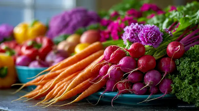 Fresh market vegetables with carrots and radishes