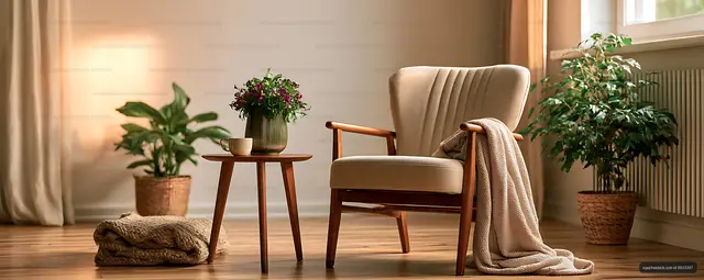 Inviting home corner with upholstered chair and greenery