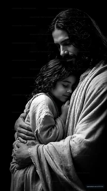 Father and child embrace in warm moment