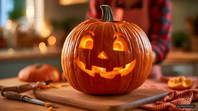 Warm Halloween jack-o'-lantern still life