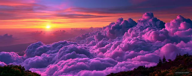 Panoramic sunset and pink cloudscape