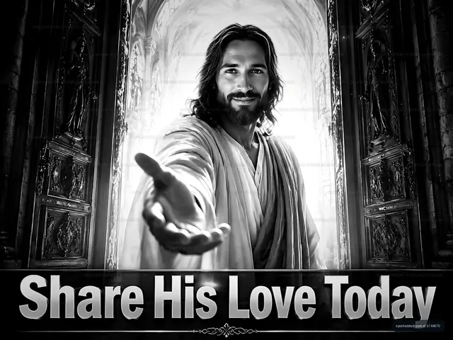Man extends hand with message about love in religious setting