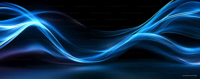 Futuristic luminous blue waves with dark negative space