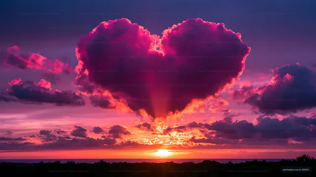 Magenta sunset beneath towering clouds
