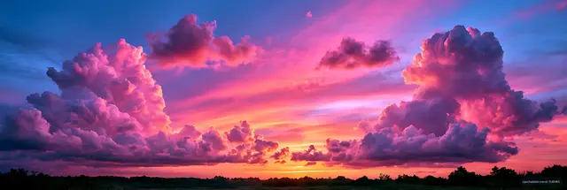 Panoramic pink and purple cloudscape at sunset