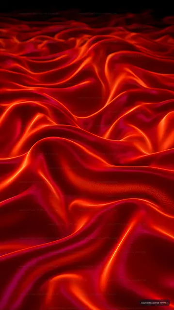 Abstract red fabric waves with luminous orange contours