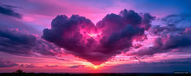 Vibrant sunset cloudscape above a calm ocean horizon