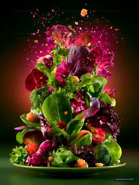 Dramatic colorful salad arranged on a plate