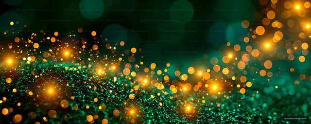 Golden glowing bokeh across a green textured backdrop