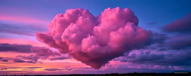 Pink thundercloud formation across a colorful sunset sky