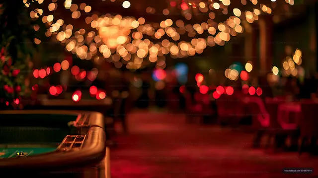 Festive bokeh lighting over a pool table