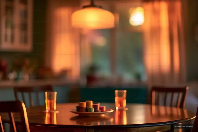 Intimate candlelit dining table with warm restaurant lighting