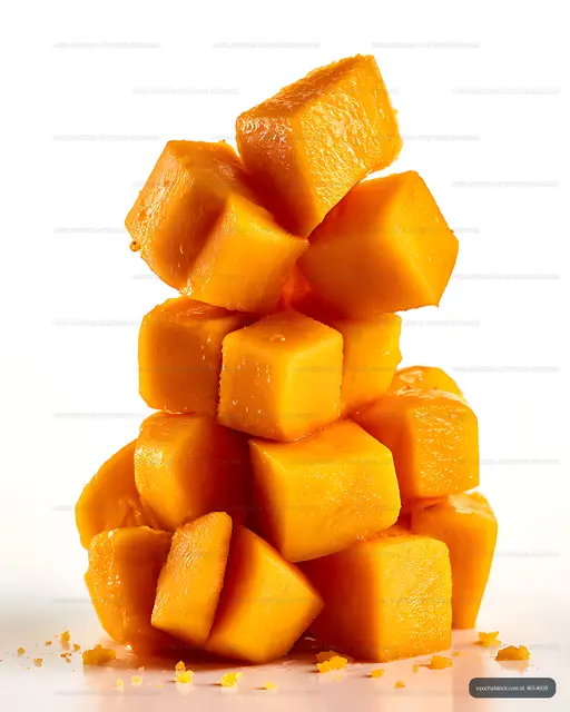 Close-up stack of fresh orange mango pieces
