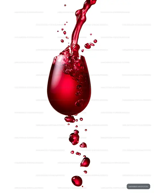 Red wine pouring into glass with splash