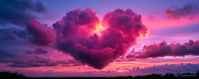 Towering colorful clouds illuminated by a vivid sunset