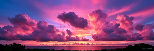 Pink and purple sunset clouds above the ocean