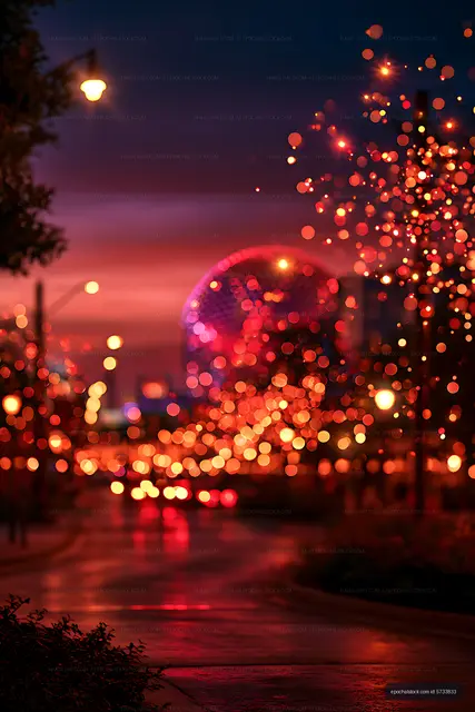 Warm Bokeh Glow and Reflections on a Rainy Evening Road