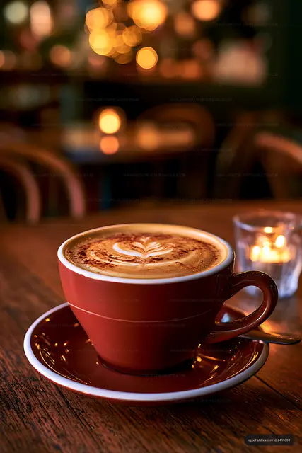 Warm café latte with heart-shaped foam design