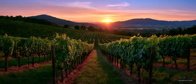 Colorful sunset above a vineyard in a mountain landscape