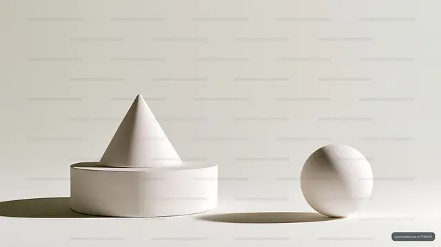 Minimal white geometric forms with long cast shadows