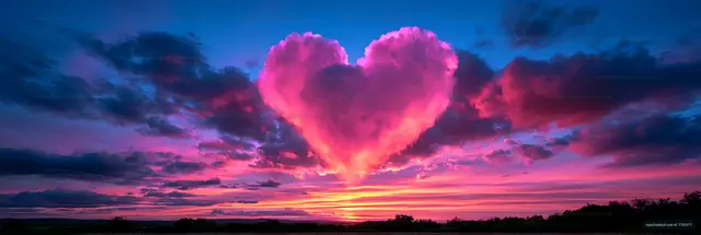 Dramatic heart-shaped cloud in a vivid sunset sky